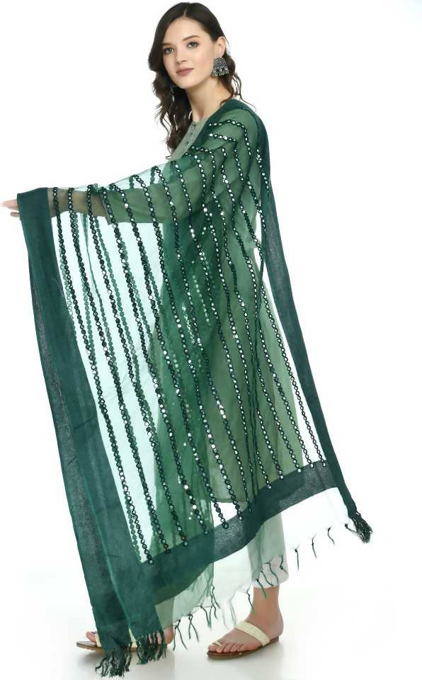 Mominos Fashion Bottle Green Orgenza Mirror Stripe Dupatta