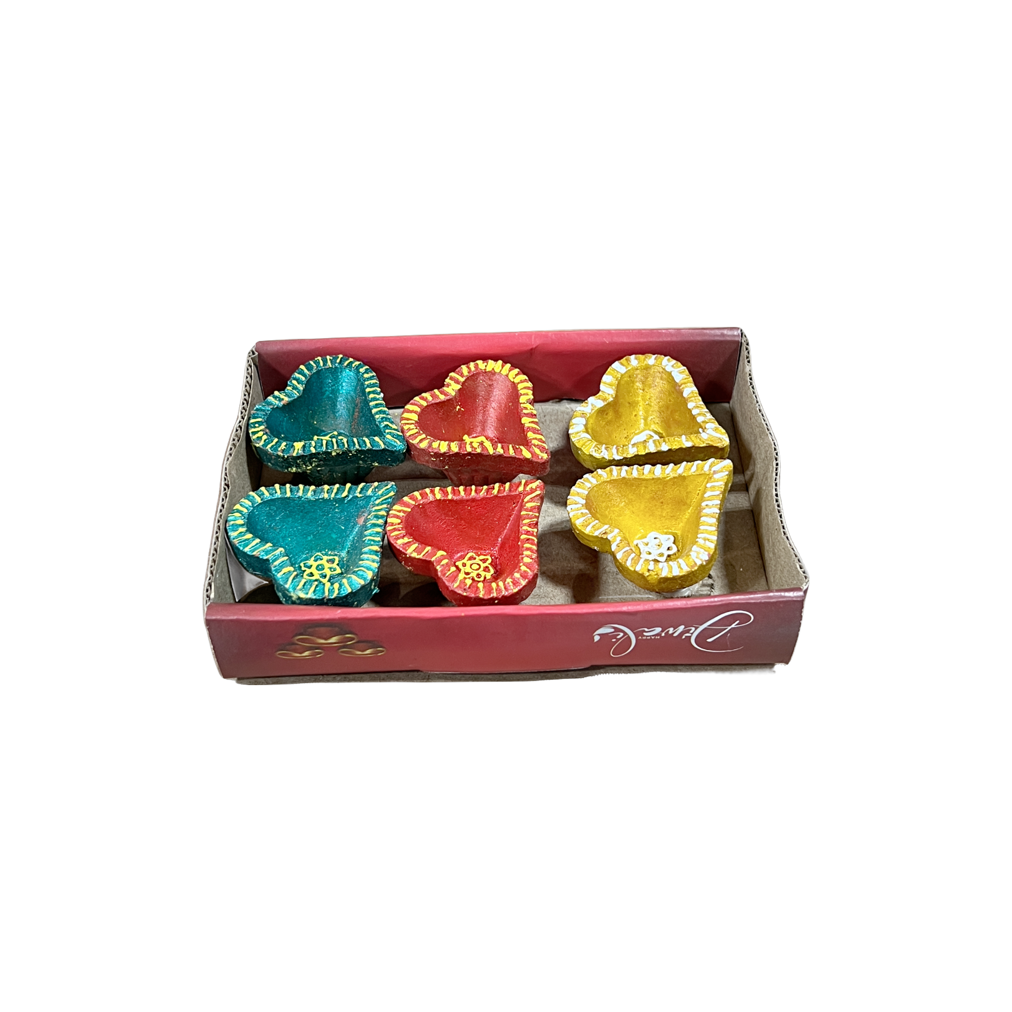 Colourful Heart Diya 6 Pcs