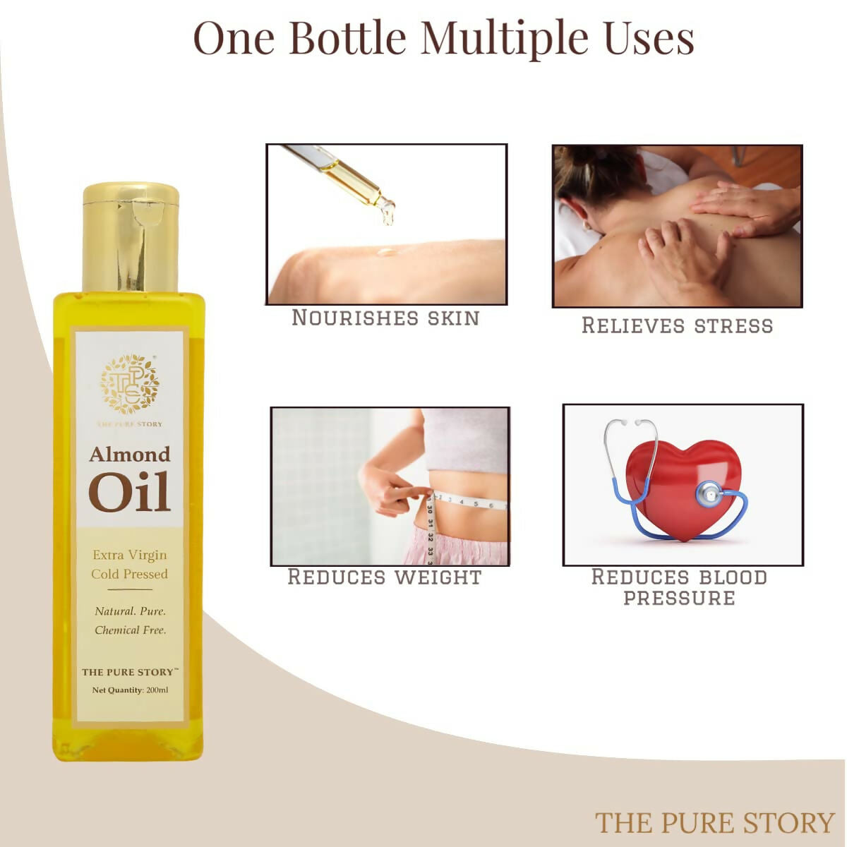 The Pure Story Sweet Almond Oil Pure Cold Pressed For Hair, Skin, Face Care & Massage