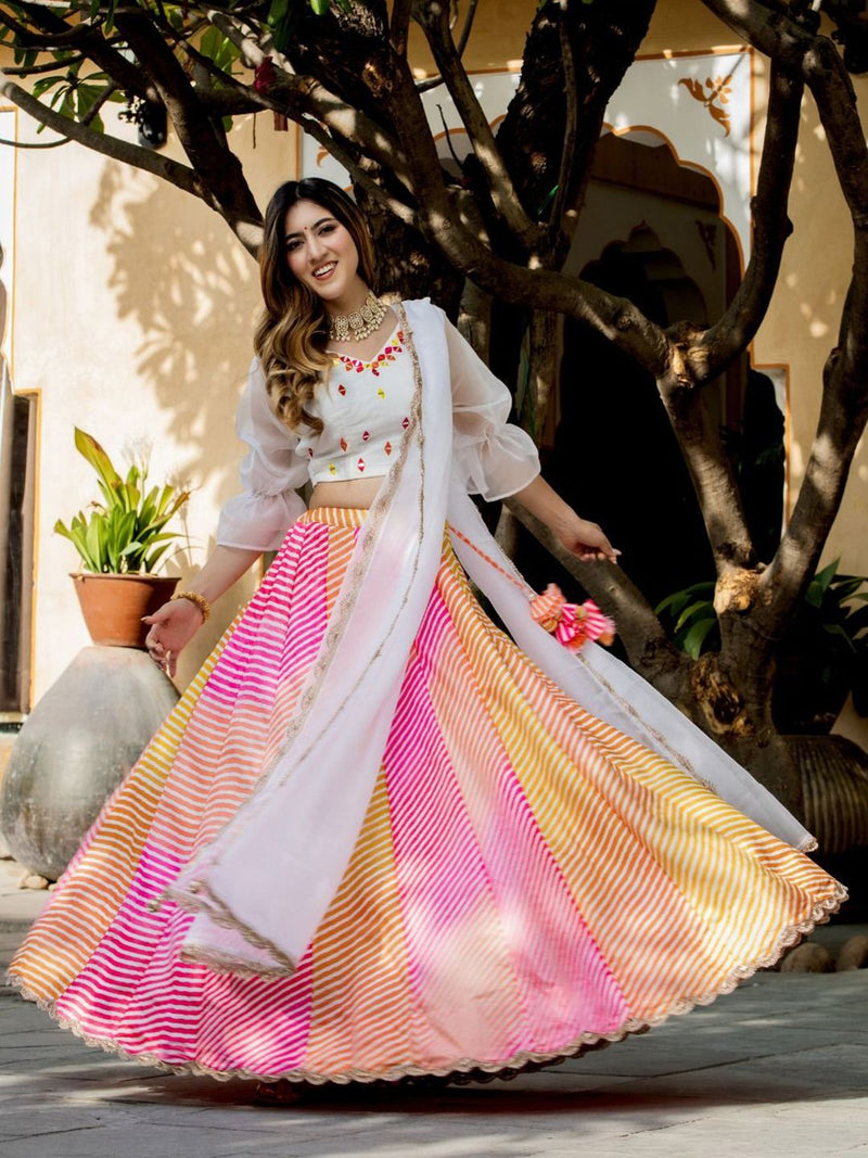 Aastha fashion Multi color Organza lehanga blouse fabric Floral Digital Print with Embroidery Work