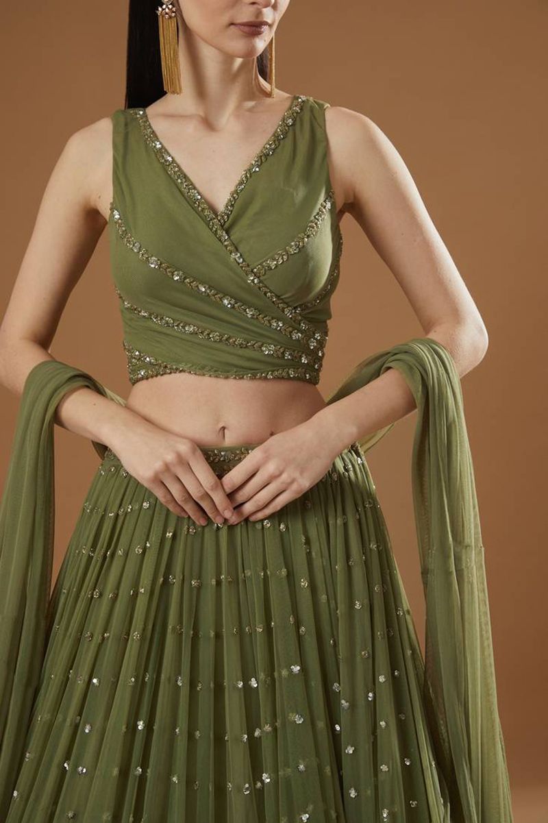 Aastha fashion Olive Stain lehanga blouse Embroidered work - Prithvi Mart