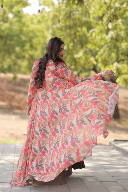 Aastha fashion coffee Faux Georgette lehanga  blouse fabric embroidery work