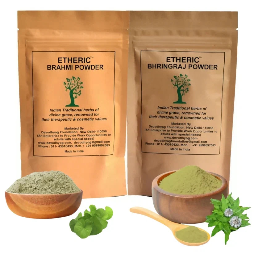 Etheric Brahmi & Bhringraj Powder Combo – Herbal Hair Growth & Hair Care Treatment