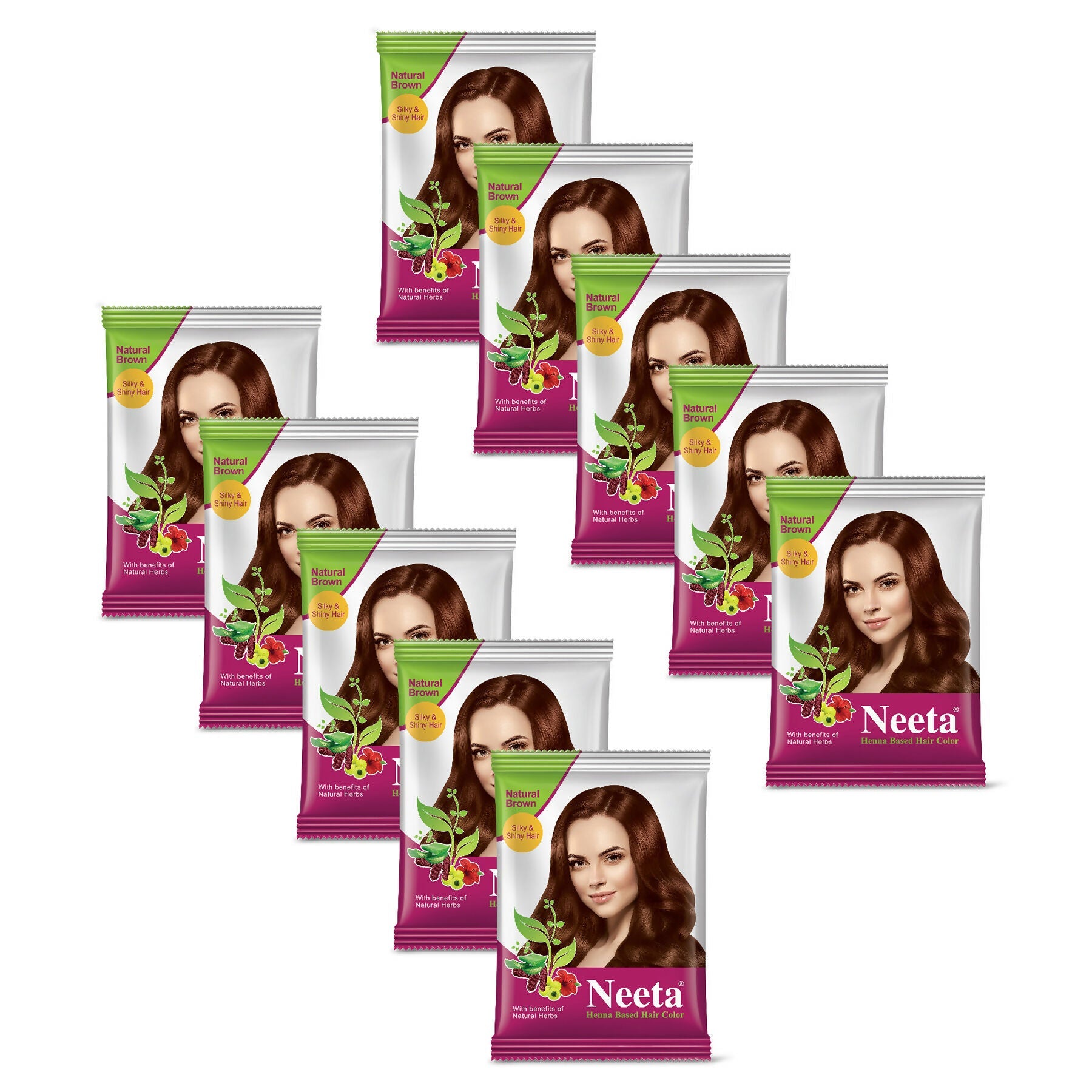 Neeta Hair Color Powder Natural Henna Based Hair Color (Pack of 10) Natural Brown