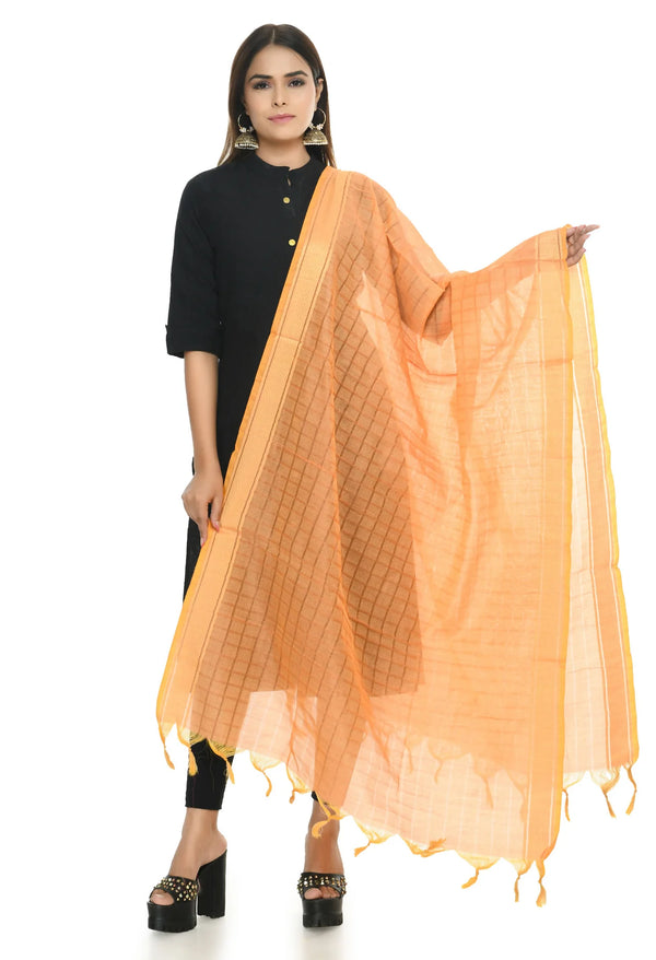 Mominos Fashion Moeza Handloom Cotton Light Orange Dupatta