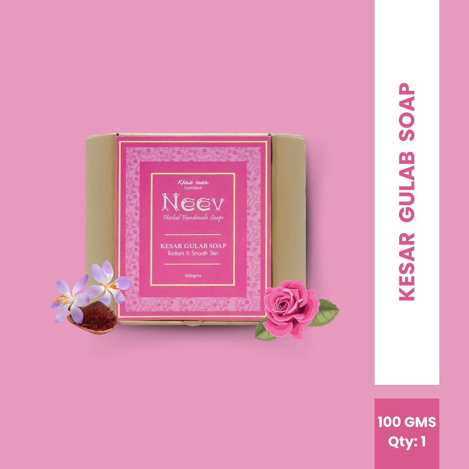 Neev Herbal Handmade Soap Kesar Gulab Soap For a Radiant and Smooth Skin
