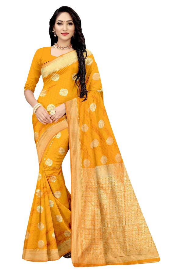 Vamika Weaving Banarasi Jacquard Mustard Saree