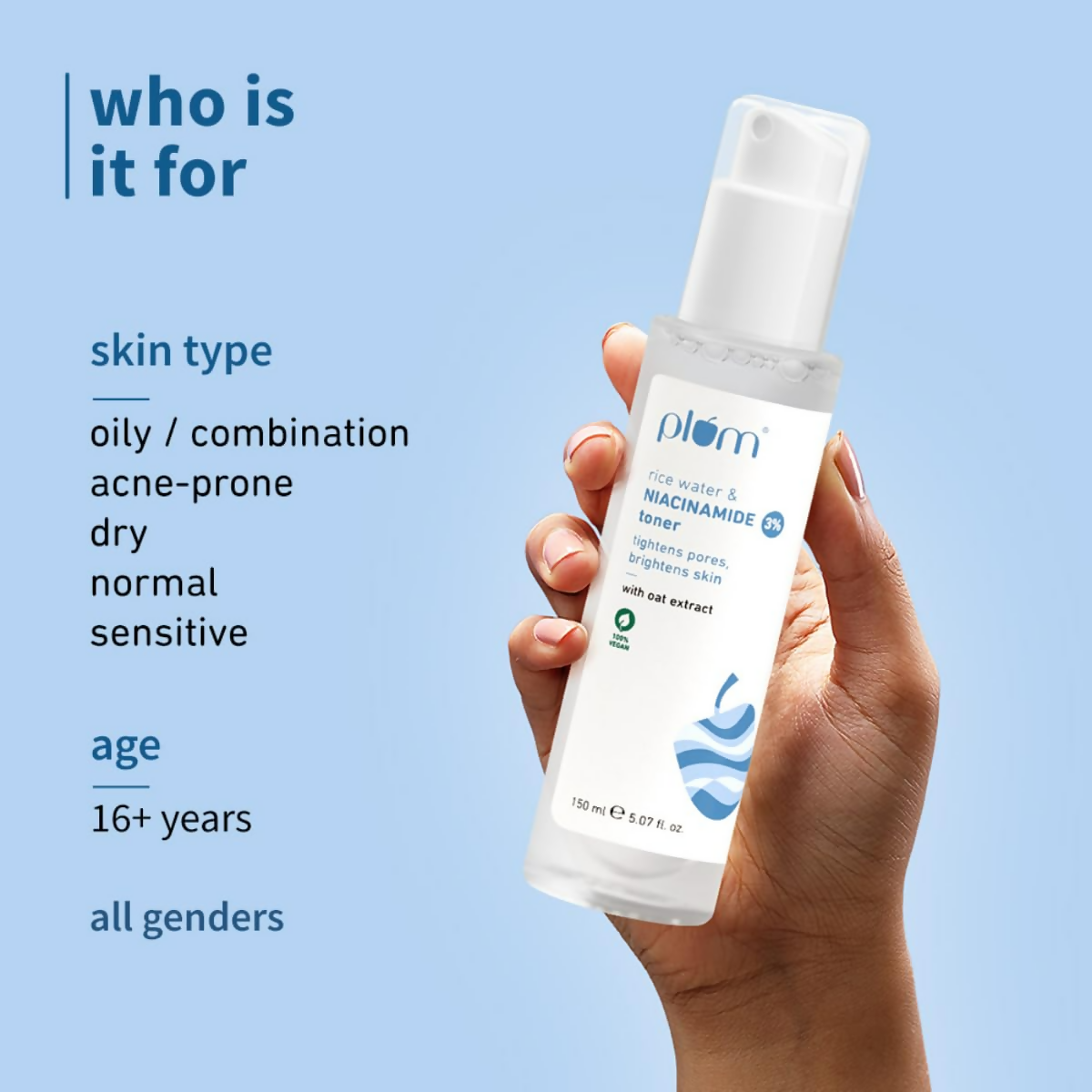 Plum 3% Niacinamide & Rice Water Face Toner - Reduces Pores & Blemishes For Bright Skin