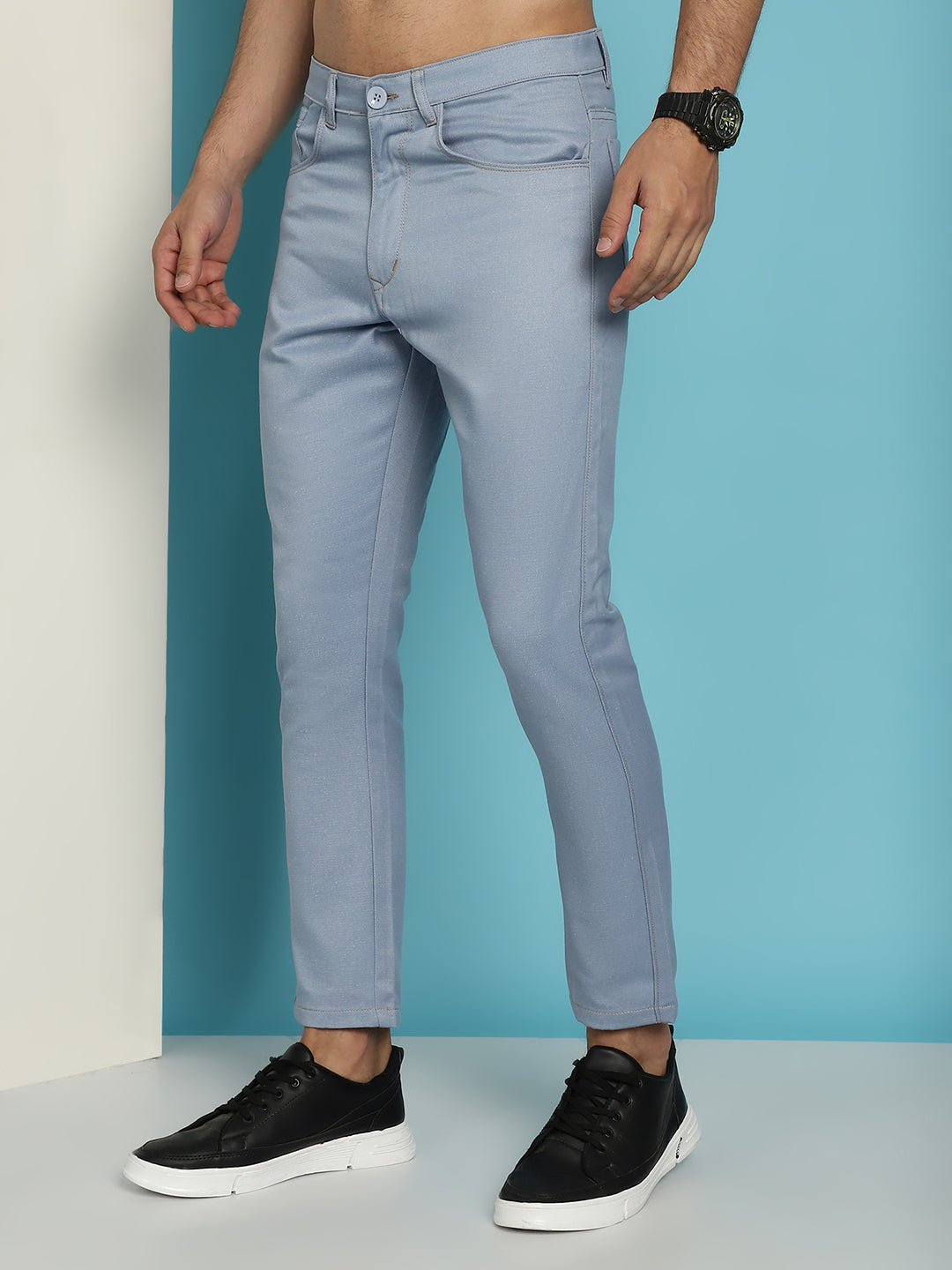 Men's Blue Solid Cotton Casual Trouser ( FGP 277Blue )