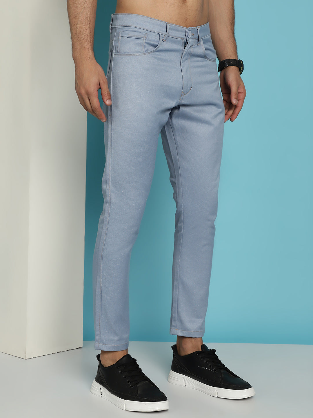 Men's Blue Solid Cotton Casual Trouser ( FGP 277Blue )