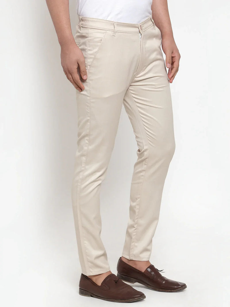 Jainish Men's Cream Solid Formal Trousers ( FGP 253Cream )