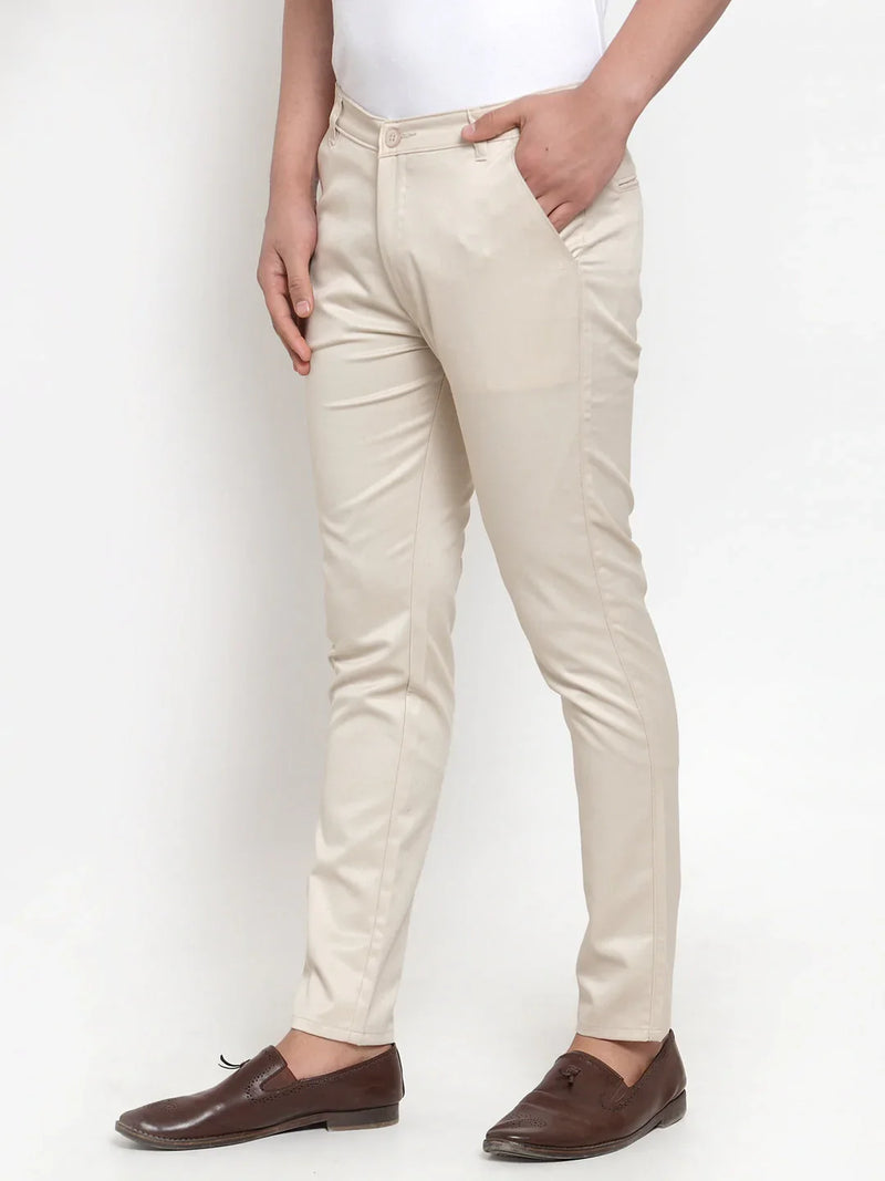 Jainish Men's Cream Solid Formal Trousers ( FGP 253Cream )