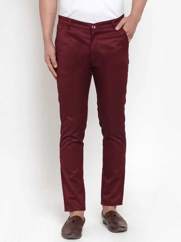 Jainish Men's Maroon Solid Formal Trousers ( FGP 253Maroon )