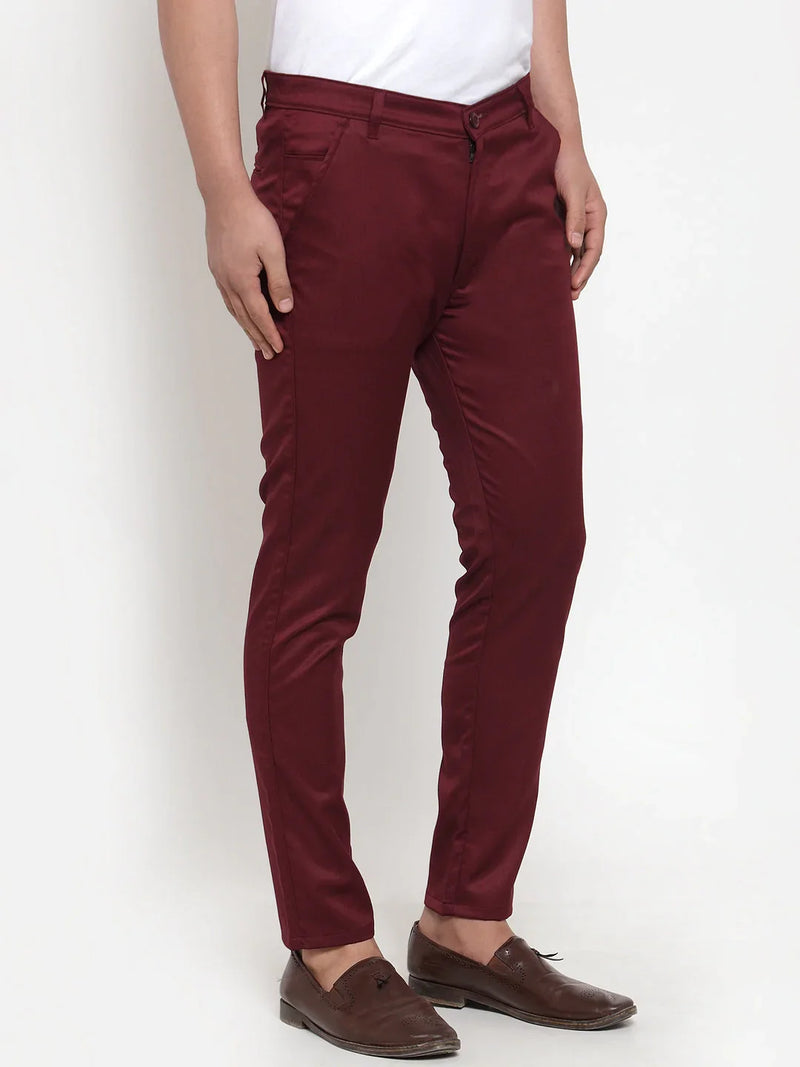 Jainish Men's Maroon Solid Formal Trousers ( FGP 253Maroon )