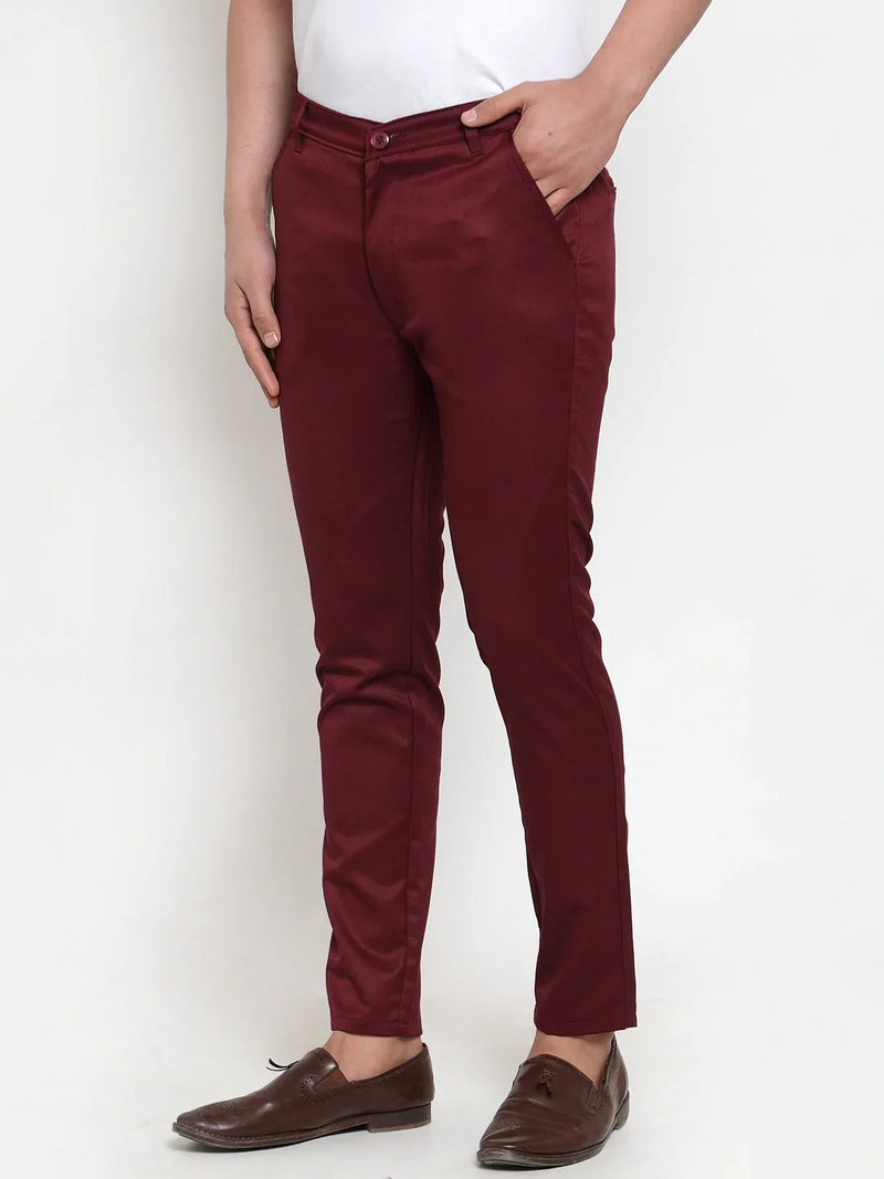 Jainish Men's Maroon Solid Formal Trousers ( FGP 253Maroon )