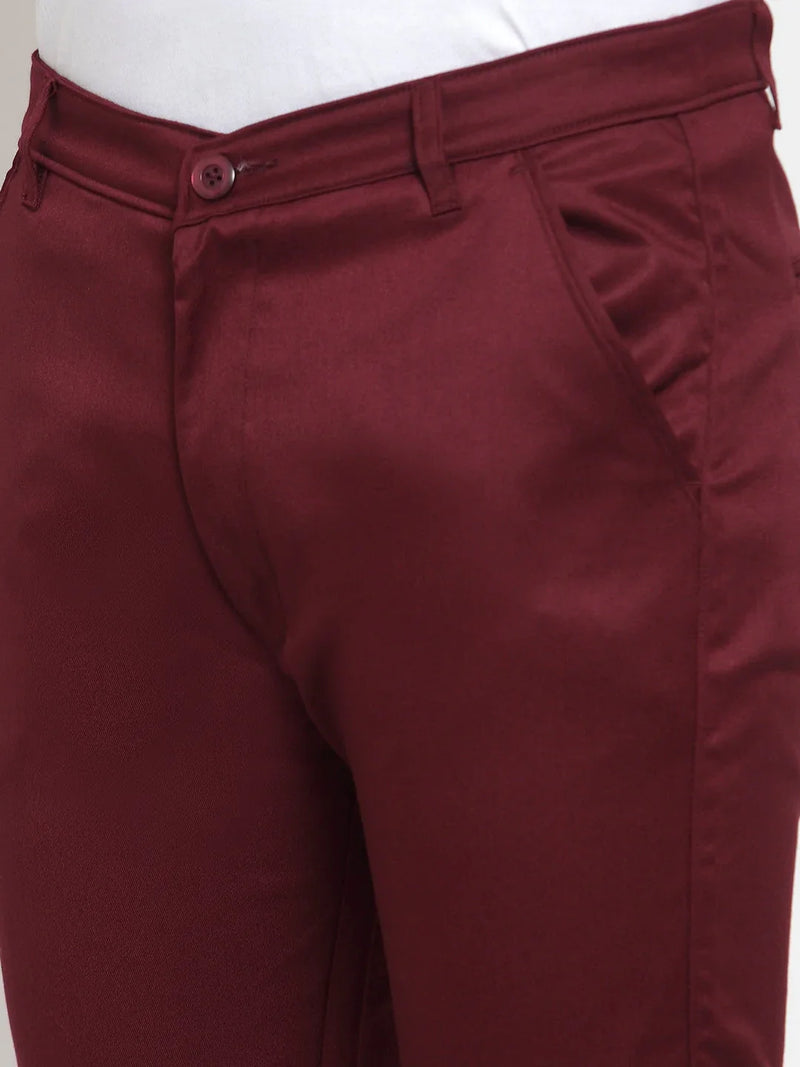 Jainish Men's Maroon Solid Formal Trousers ( FGP 253Maroon )