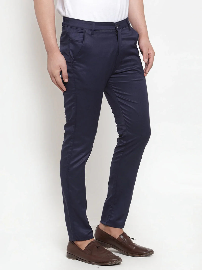 Jainish Men's Navy Solid Formal Trousers ( FGP 253Navy )