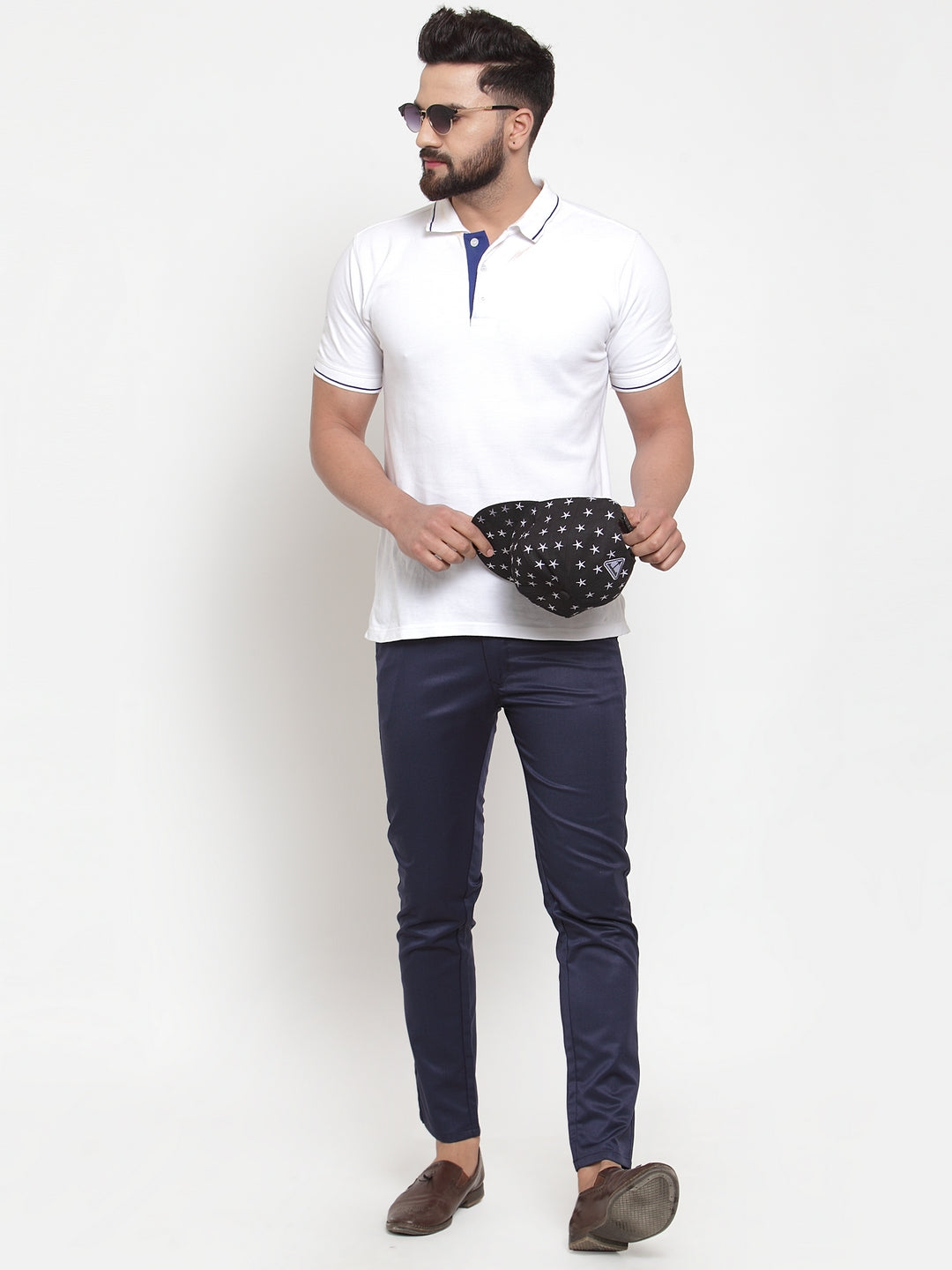 Indian Needle Men's Navy Solid Formal Trousers