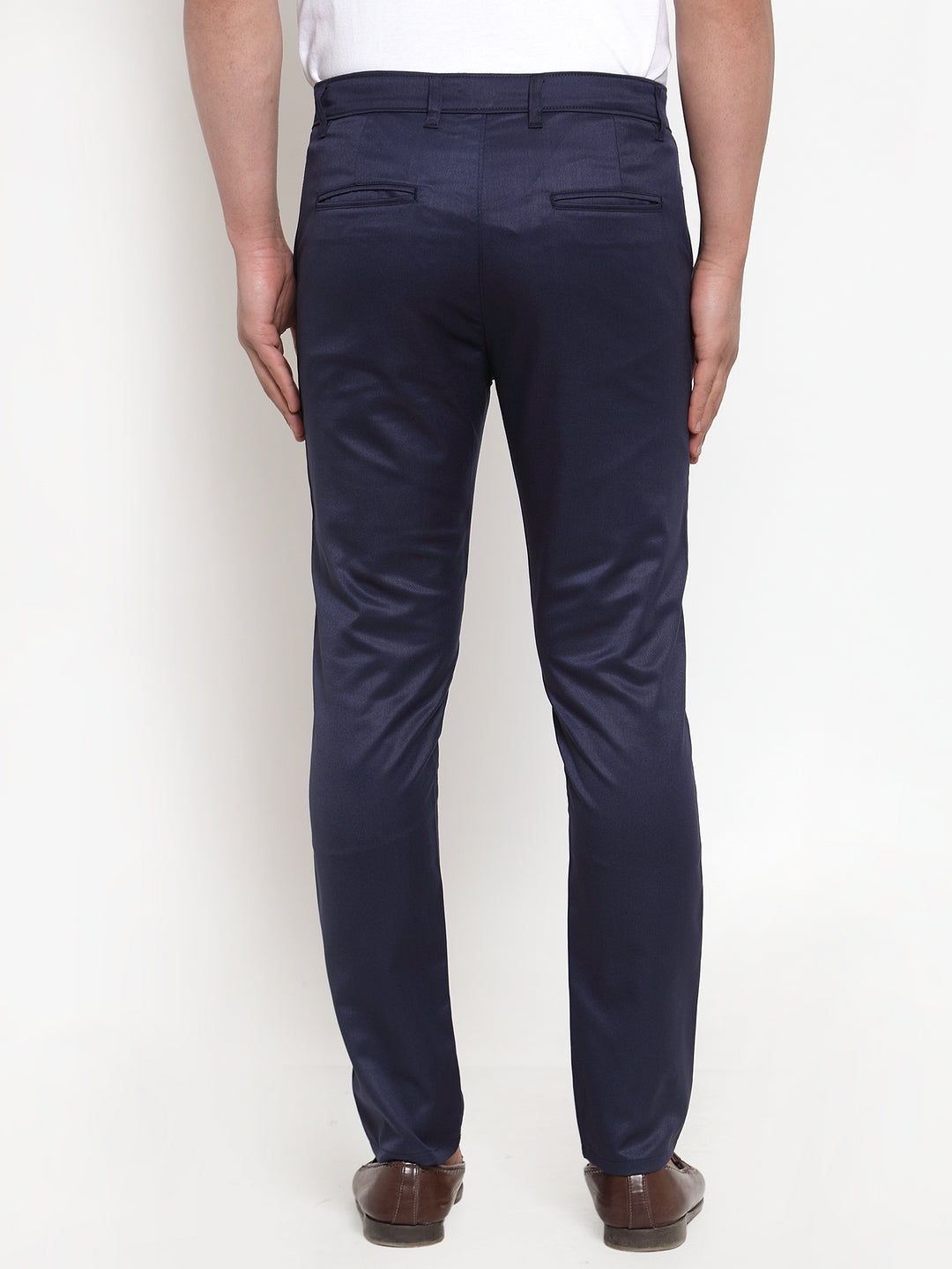 Indian Needle Men's Navy Solid Formal Trousers
