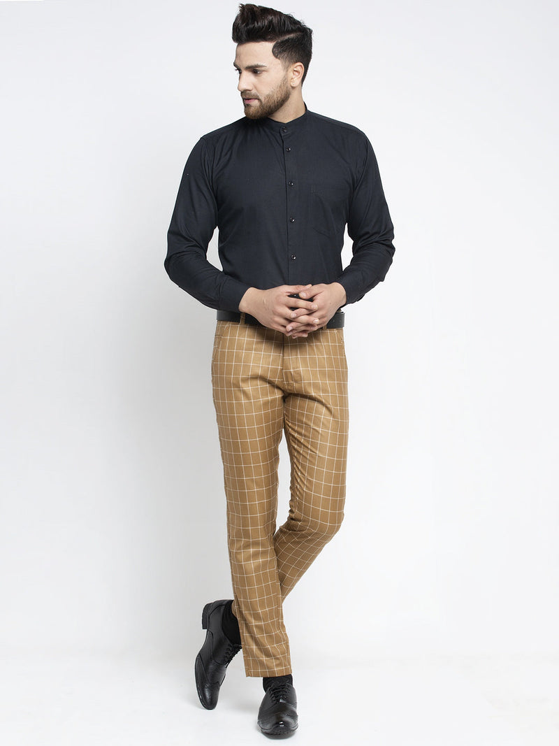 Indian Needle Men's Brown Formal Trousers