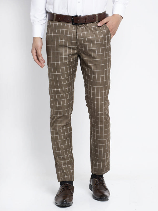 Indian Needle Men's Brown Formal Trousers