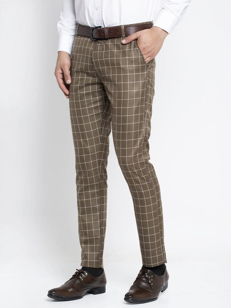 Indian Needle Men's Brown Formal Trousers