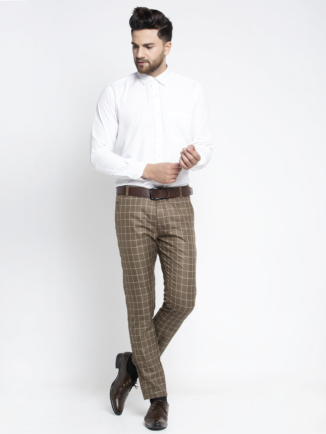 Indian Needle Men's Brown Formal Trousers