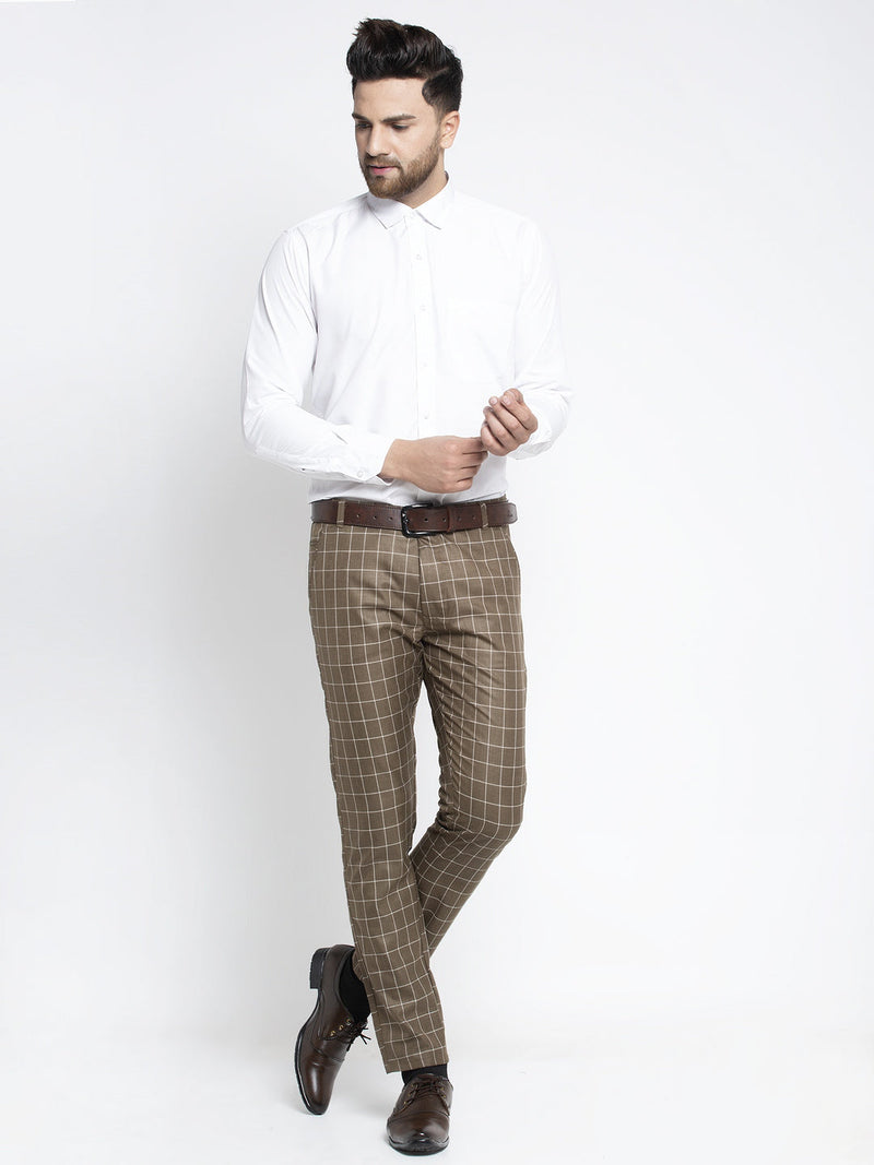 Indian Needle Men's Brown Formal Trousers