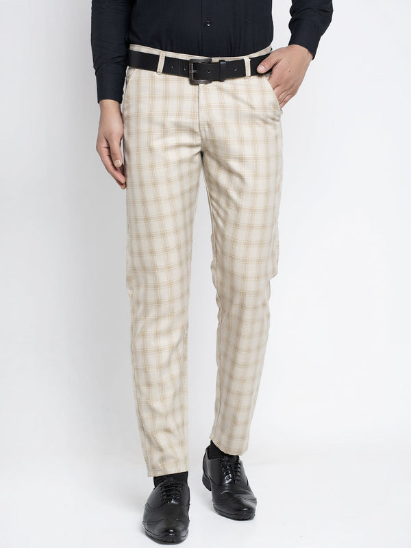 Indian Needle Men's Cream Formal Trousers