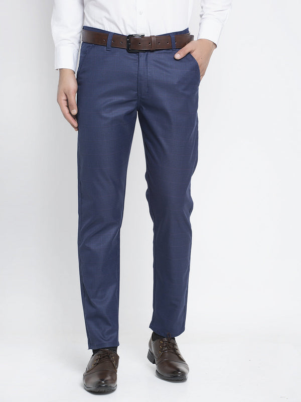 Indian Needle Men's Blue Formal Trousers