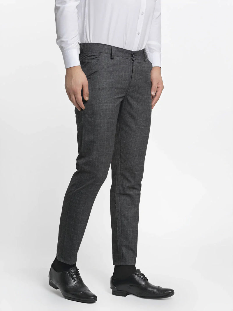 Jainish Men's Charcoal Checked Formal Trousers ( FGP 266Charcoal )