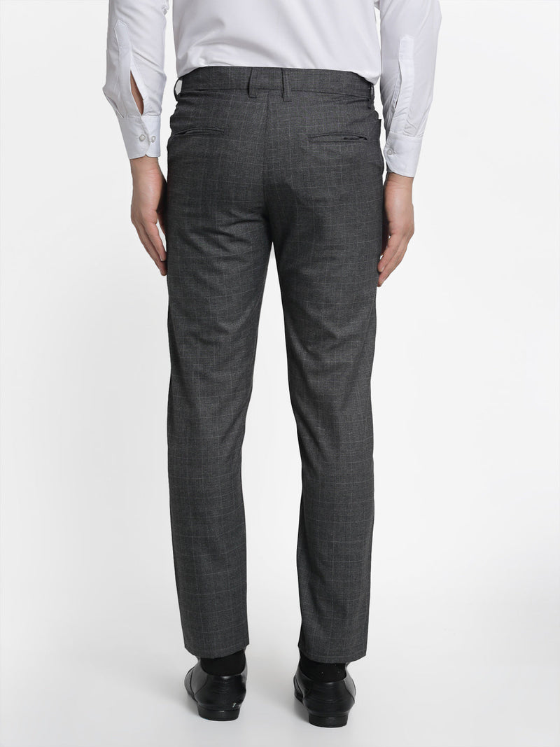 Indian Needle Men's Charcoal Checked Formal Trousers