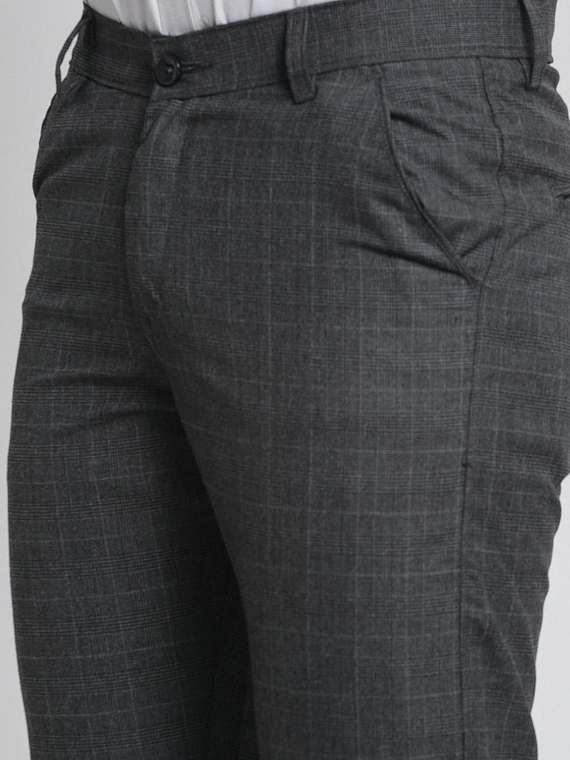 Jainish Men's Charcoal Checked Formal Trousers ( FGP 266Charcoal )