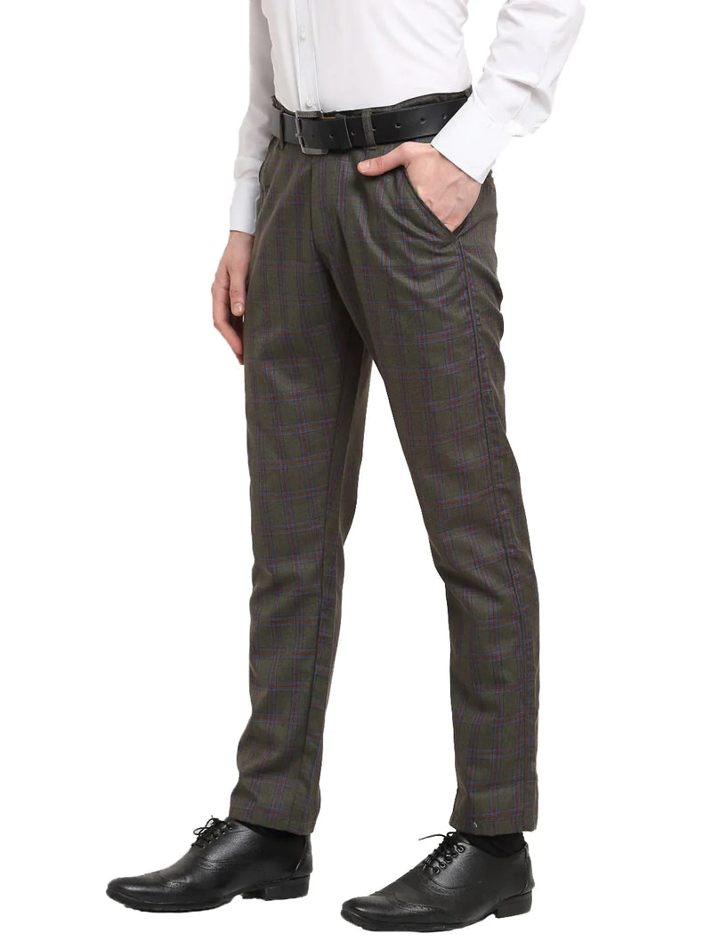 Jainish Men's Black Cotton Checked Formal Trousers ( FGP 267Charcoal )