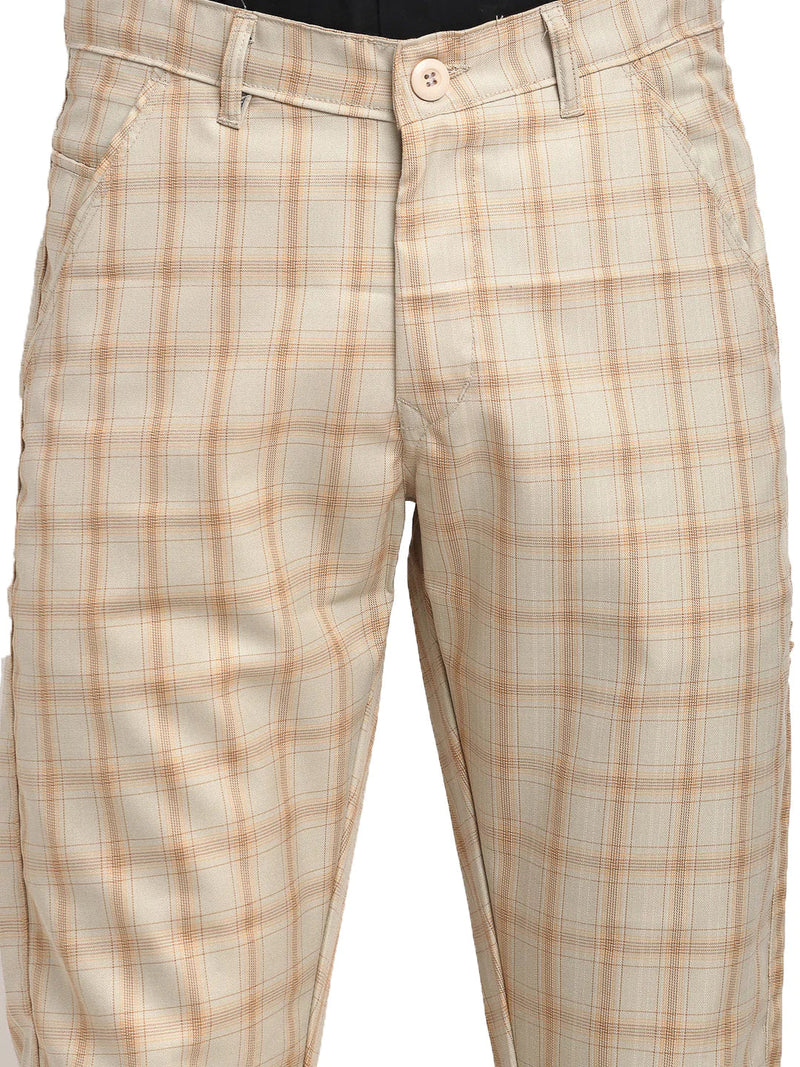 Jainish Men's Cream Cotton Checked Formal Trousers ( FGP 267Cream )