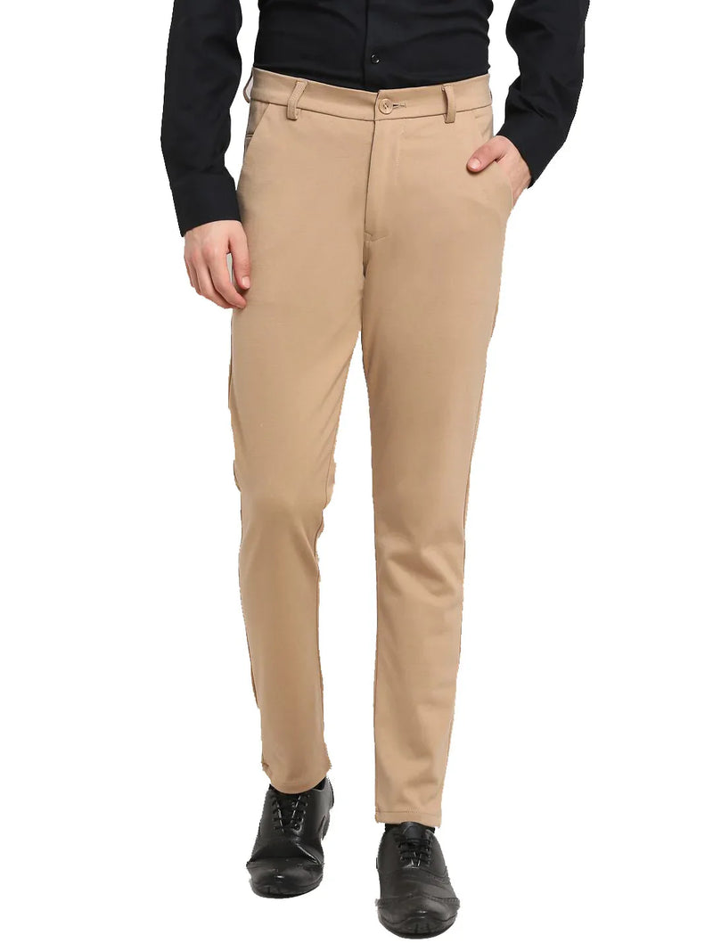 Jainish Men's Beige 4-Way Lycra Tapered Fit Trousers ( FGP 269Beige )