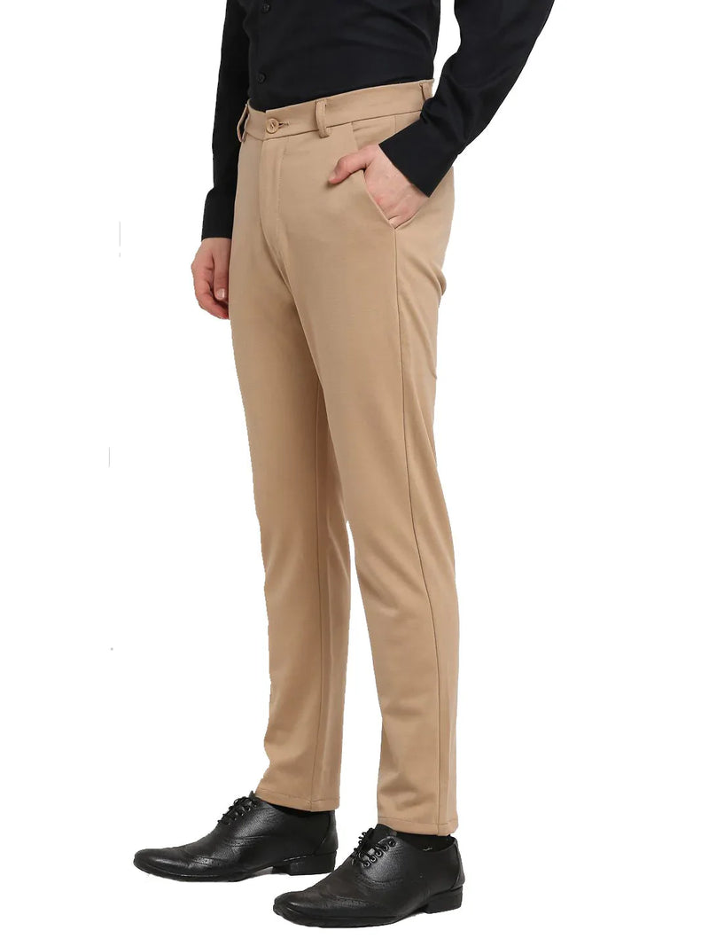 Jainish Men's Beige 4-Way Lycra Tapered Fit Trousers ( FGP 269Beige )