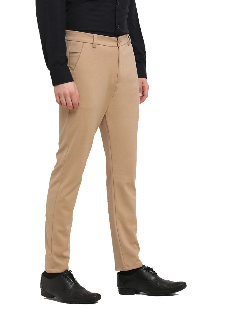 Indian Needle Men's Beige 4-Way Lycra Tapered Fit Trousers