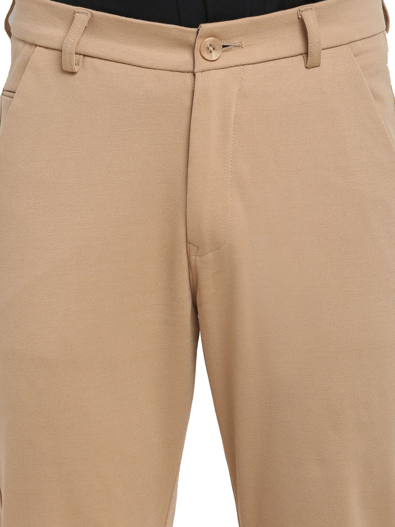 Jainish Men's Beige 4-Way Lycra Tapered Fit Trousers ( FGP 269Beige )