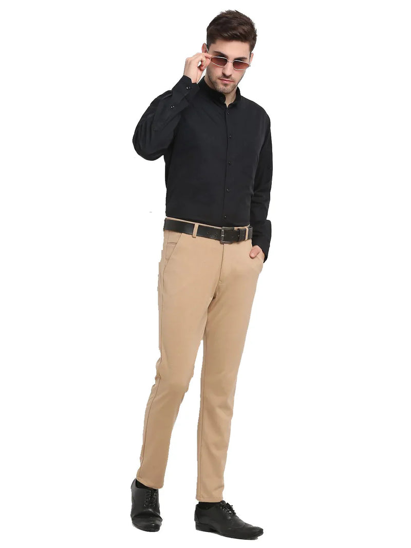 Jainish Men's Beige 4-Way Lycra Tapered Fit Trousers ( FGP 269Beige )