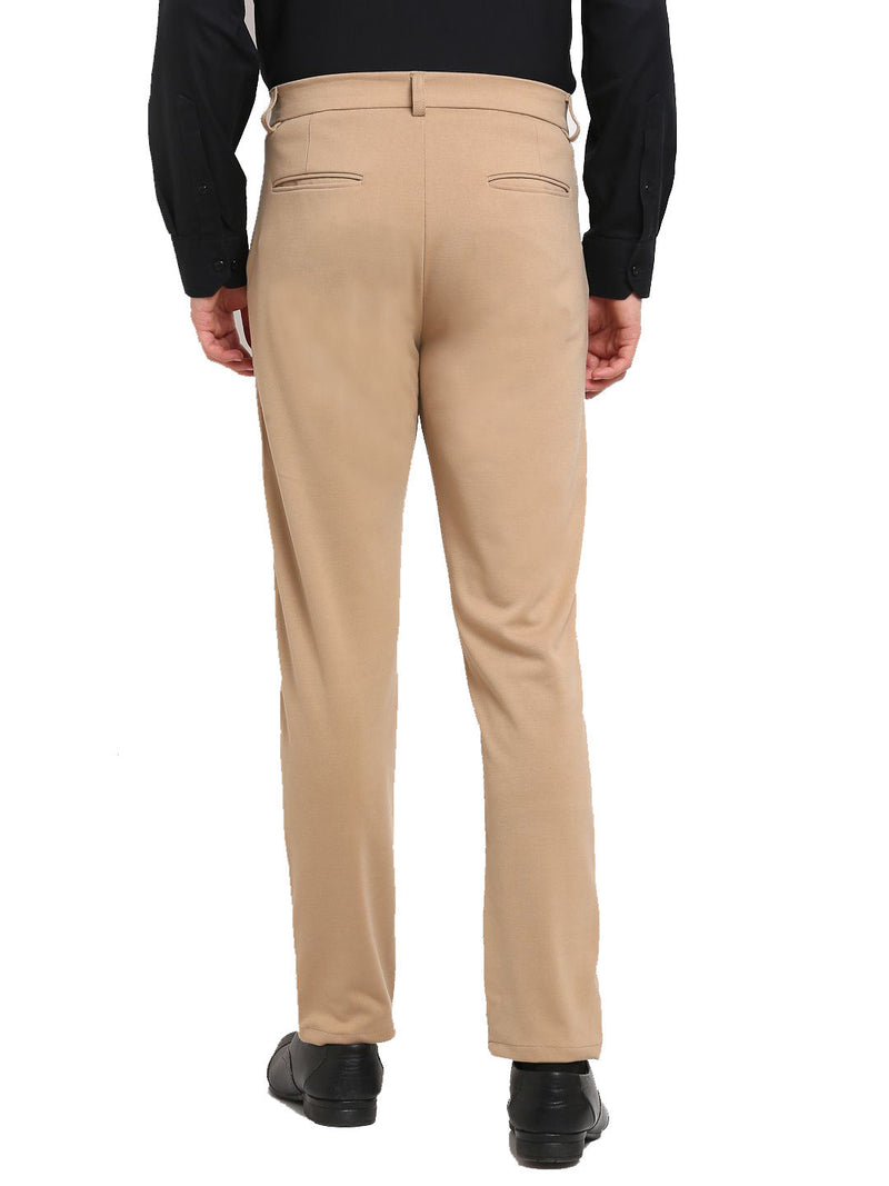 Indian Needle Men's Beige 4-Way Lycra Tapered Fit Trousers