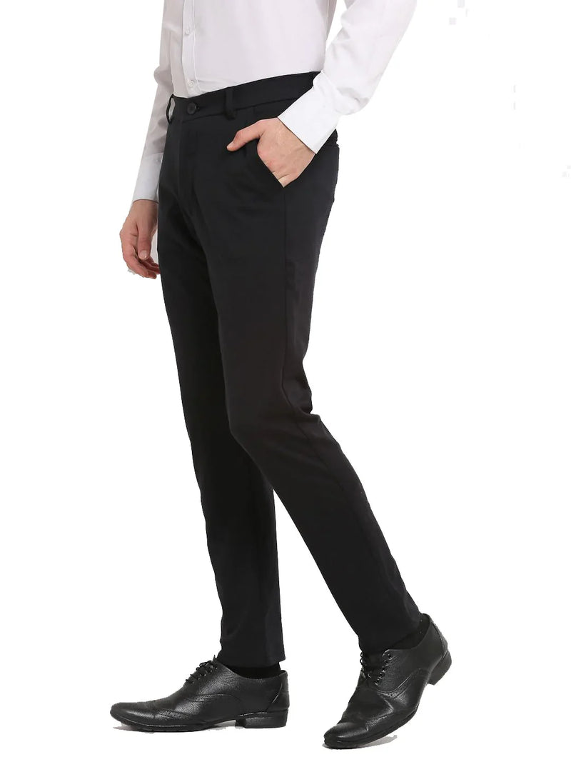 Jainish Men's Black 4-Way Lycra Tapered Fit Trousers ( FGP 269Black )