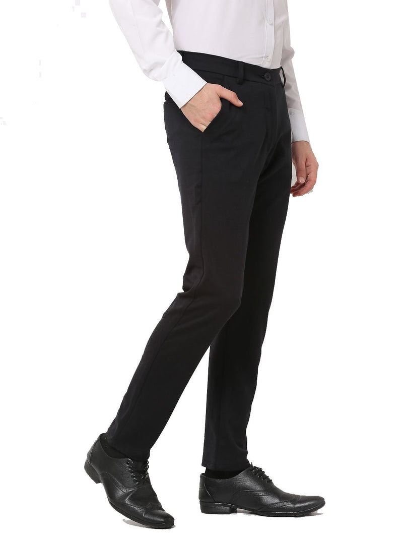 Indian Needle Men's Black 4-Way Lycra Tapered Fit Trousers