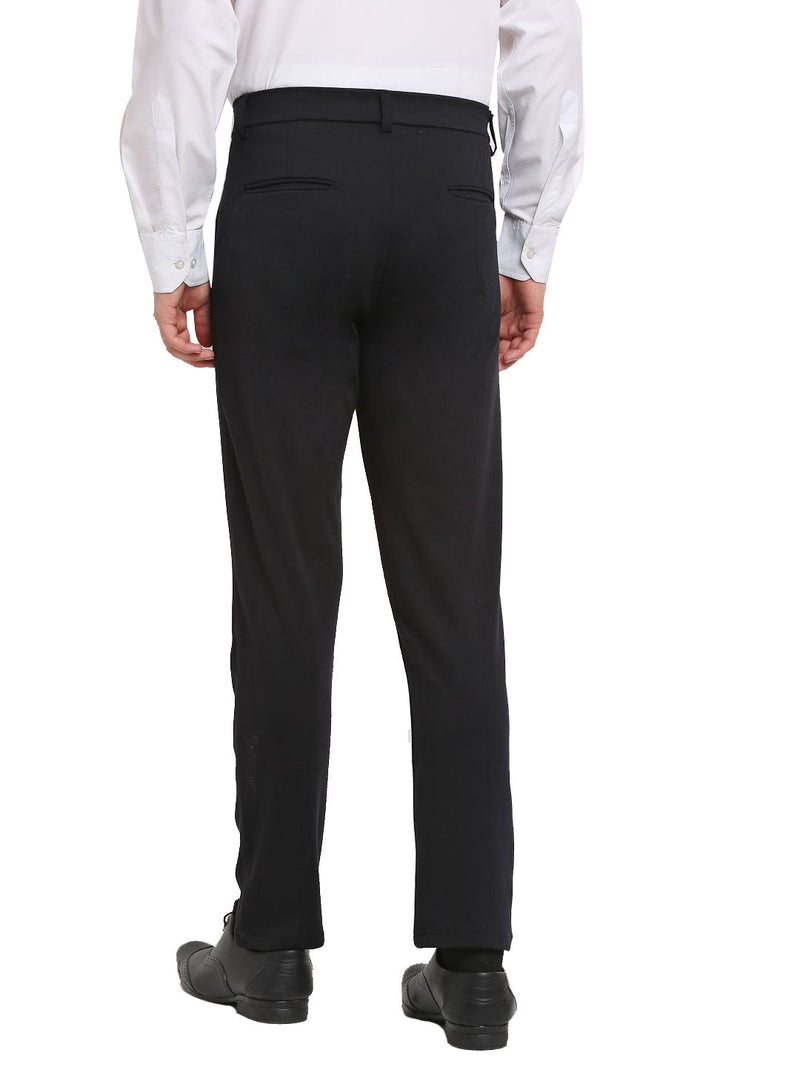 Indian Needle Men's Black 4-Way Lycra Tapered Fit Trousers