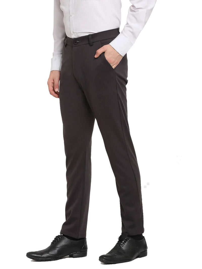 Jainish Men's Brown 4-Way Lycra Tapered Fit Trousers ( FGP 269Brown )