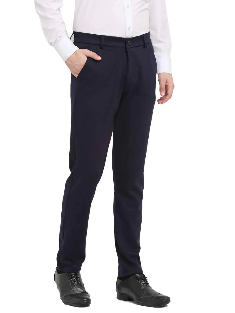 Jainish Men's Navy Blue 4-Way Lycra Tapered Fit Trousers ( FGP 269Navy )