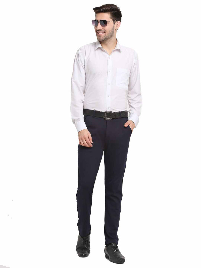 Indian Needle Men's Navy Blue 4-Way Lycra Tapered Fit Trousers