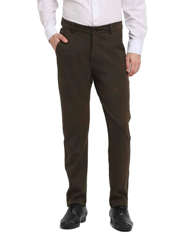 Jainish Men's Olive 4-Way Lycra Tapered Fit Trousers ( FGP 269Olive )