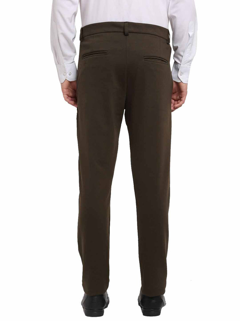 Indian Needle Men's Olive 4-Way Lycra Tapered Fit Trousers