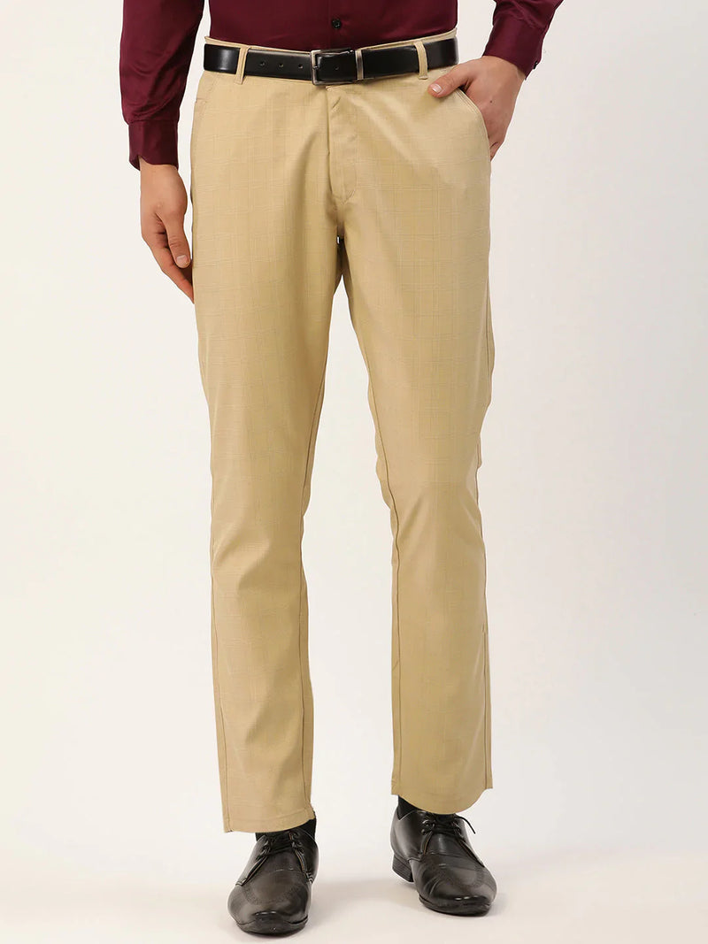 Jainish Men's Beige Checked Formal Trousers ( FGP 270 Beige )